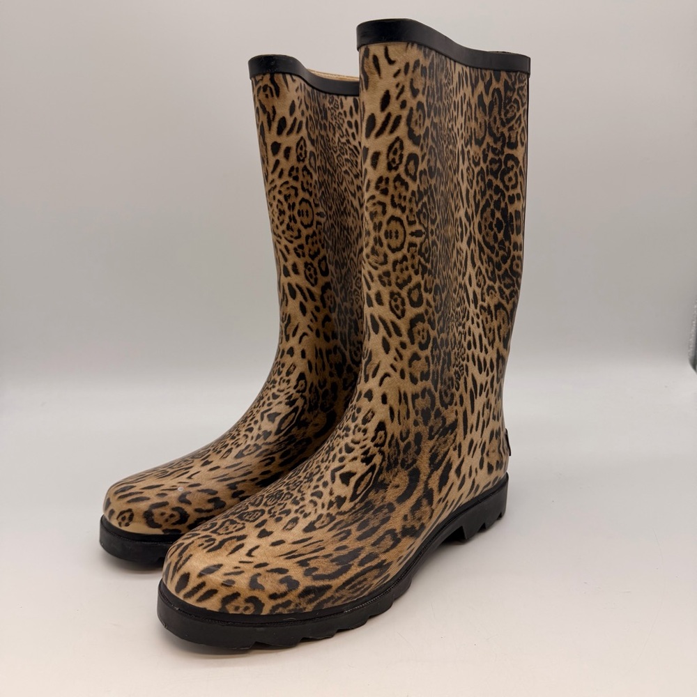 Hot Paws Leopard Rain Boots Waterproof Rubber Women Size 8 Mid Calf